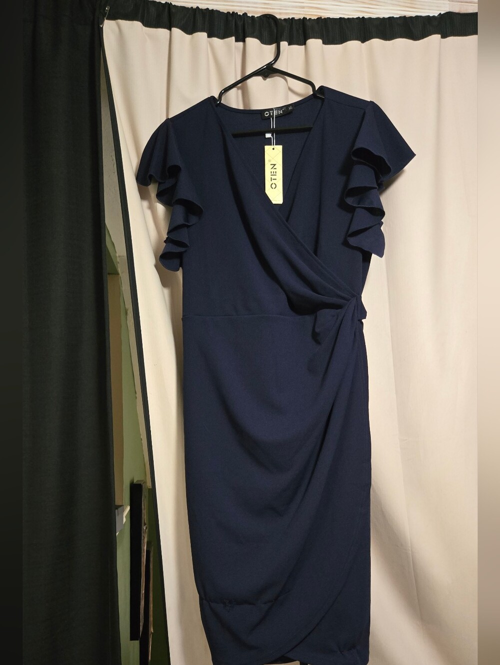 Elegant Navy Kirundo Midi Dress with Ruffle Sleeves